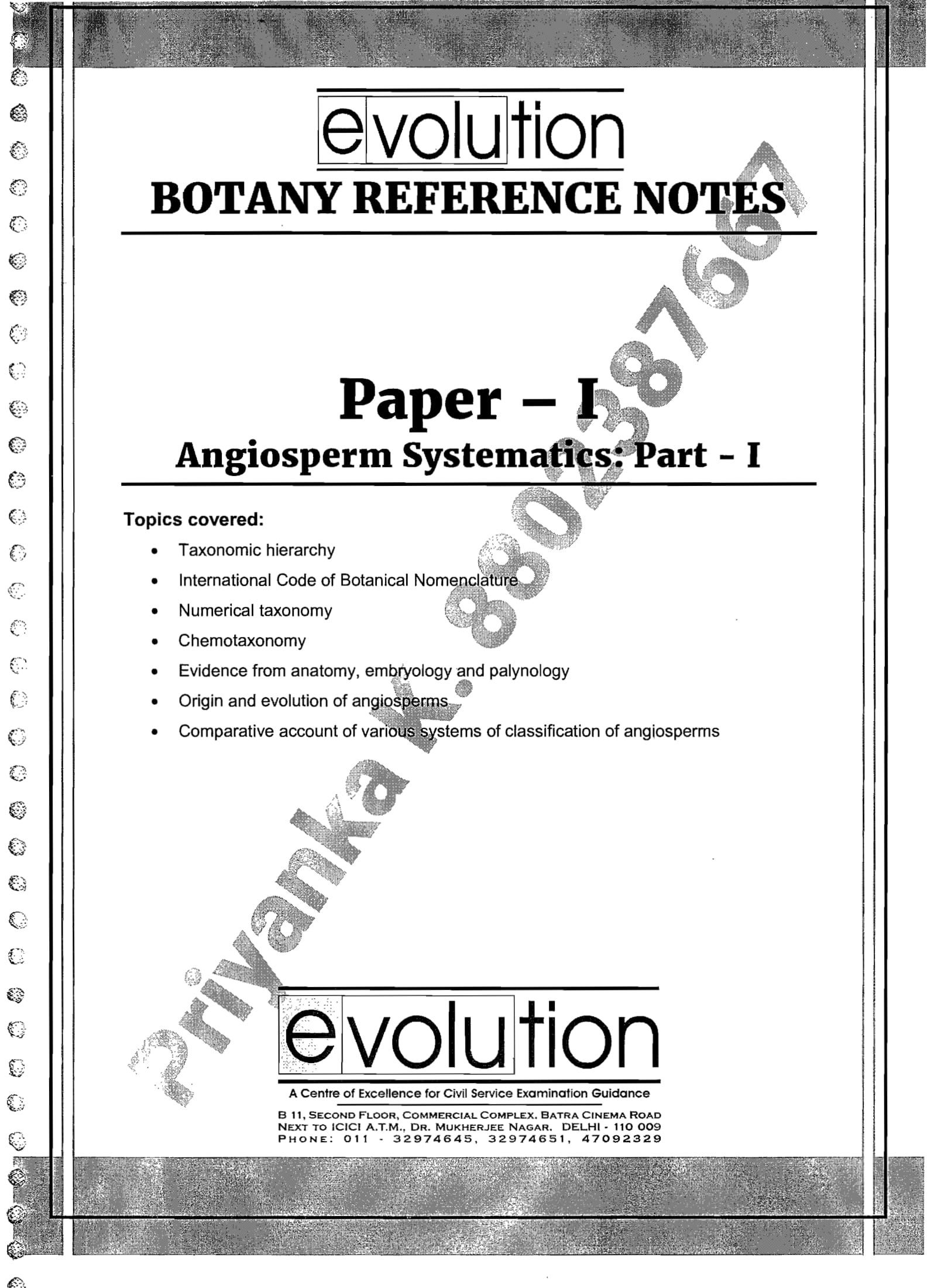 Botany optional Paper 1 & 2 Mains Printed Notes by Evolution IAS